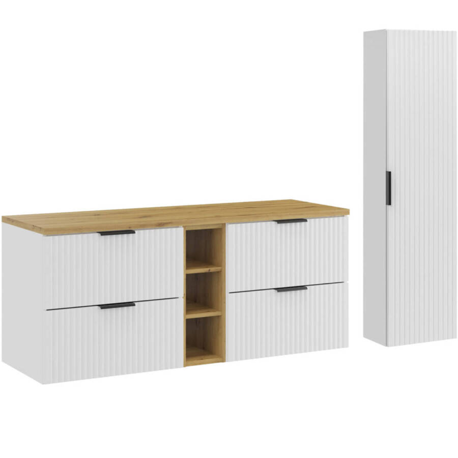 zestaw łazienkowy 140 cm biały mat dąb artisan