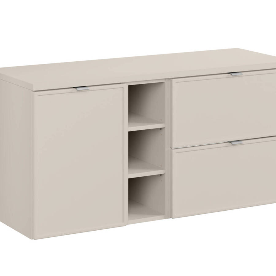 Szafka łazienkowa kaszmirowa mat z szufladami i koszem 120 cm