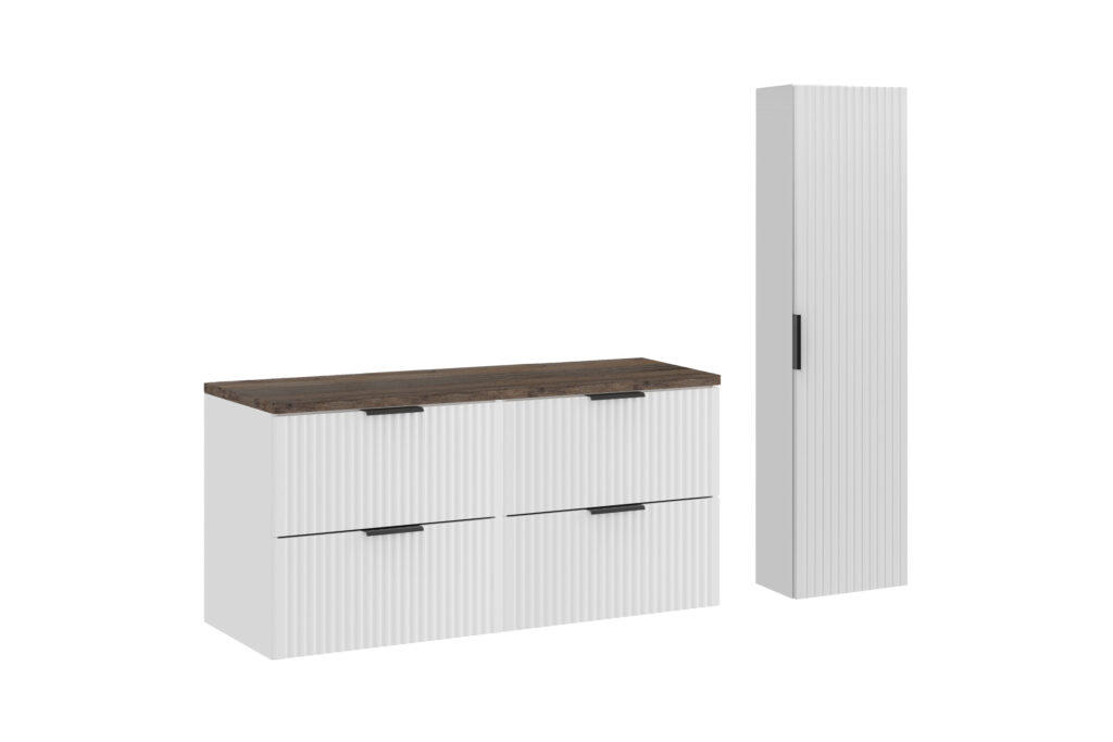 szafka łazienkowa 120 cm biały mat z blatem dąb Santa Fe