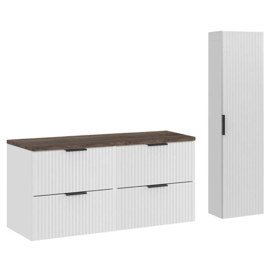 szafka łazienkowa 120 cm biały mat z blatem dąb Santa Fe