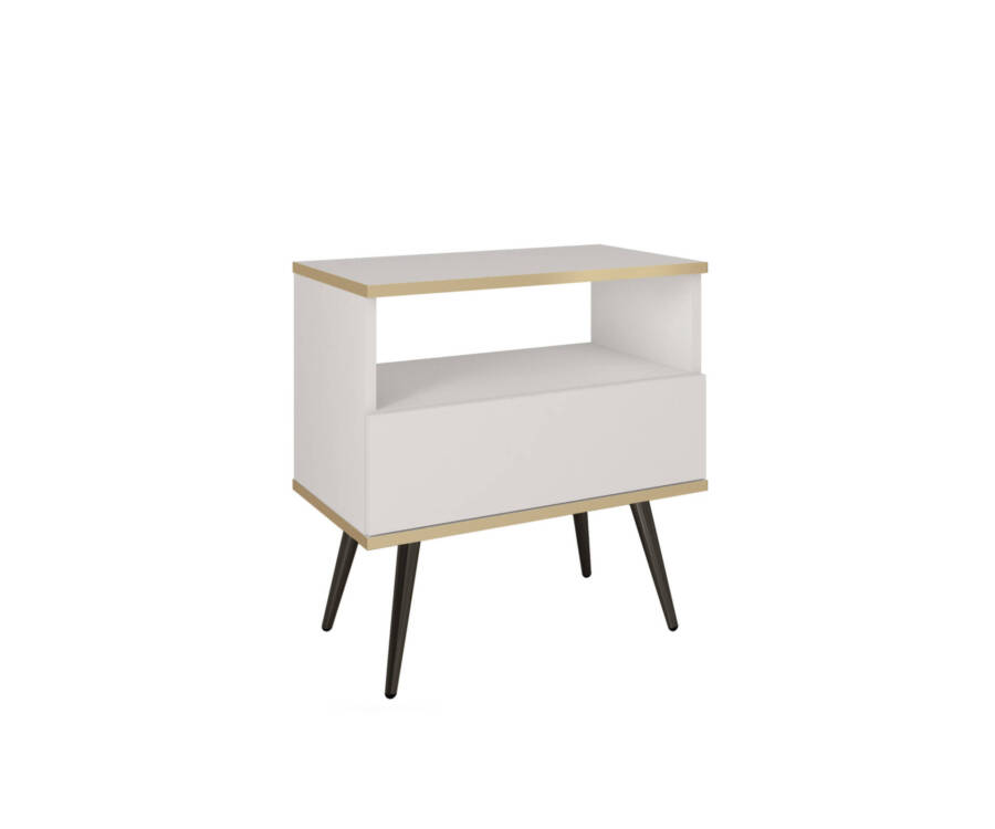 Designerska szafka nocna 54 cm biały mat czarne nogi loft glamour 1