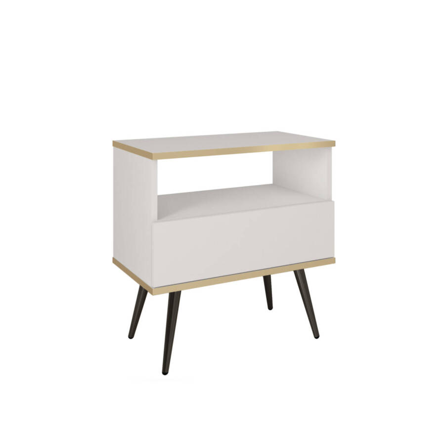 Designerska szafka nocna 54 cm biały mat czarne nogi loft glamour