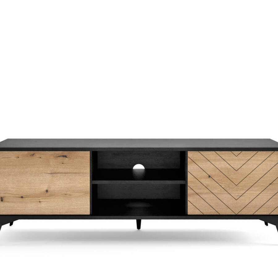 Szafka RTV 154 cm, dąb evoke, czarny korpus, nowoczesny design