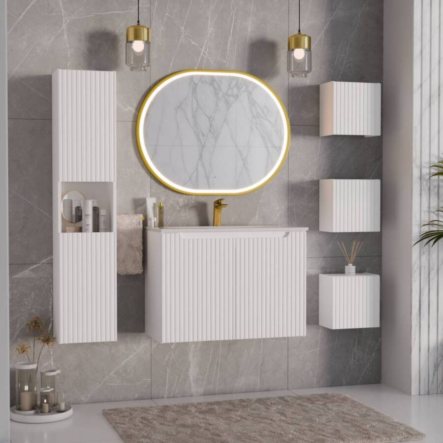 Szafka łazienkowa wisząca górna 30 cm biały mat z ryflowanym frontem