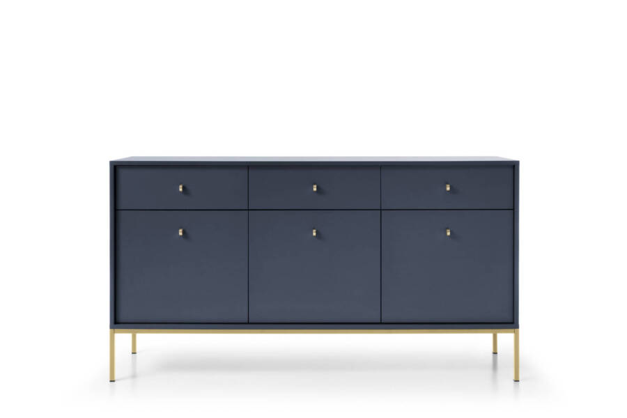 Elegancka komoda granatowa 153 cm, nowoczesny design, złoty stelaż 1