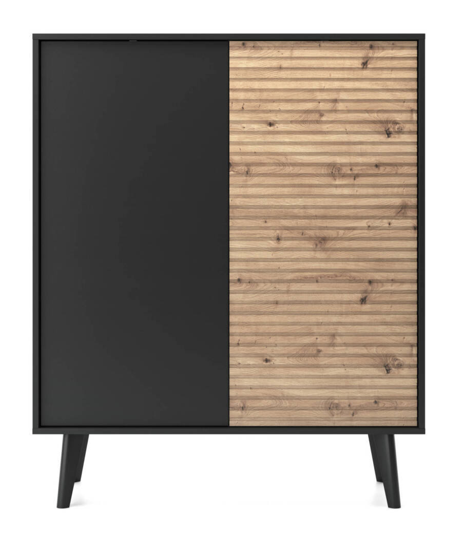 Duża Komoda Czarna z frontami MDF 125x104x39 cm, Nowoczesna, Do Salonu 1