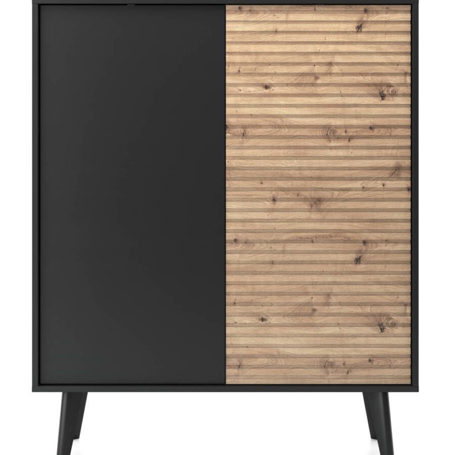 Duża Komoda Czarna z frontami MDF 125x104x39 cm, Nowoczesna, Do Salonu