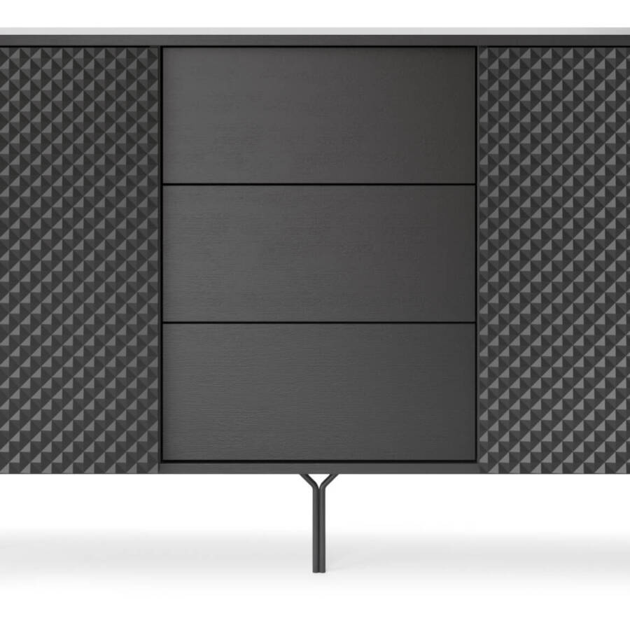 Komoda 144 cm, czarny grafit, 3 szuflady 2 drzwi, nowoczesny design