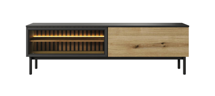Szafka RTV dąb evoke/czarny z lamelami i oświetleniem LED, 180 cm 1
