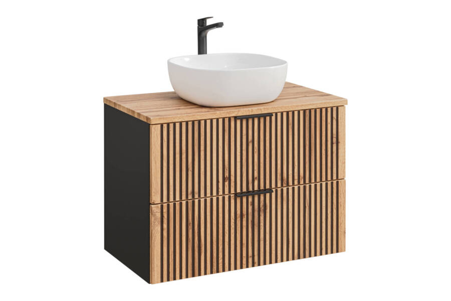 Szafka łazienkowa 80 cm z umywalką nablatową i blatem dąb wotan 1