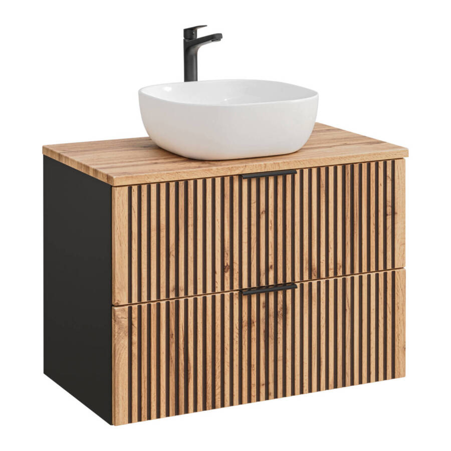 Szafka łazienkowa 80 cm z umywalką nablatową i blatem dąb wotan