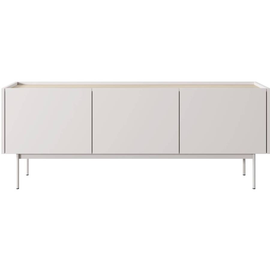 Szafka RTV kaszmir-dąb 144 cm - nowoczesna, 3 drzwi, płyta laminowana