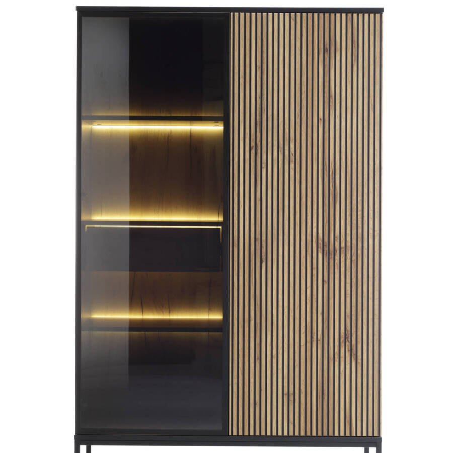 Nowoczesna witryna 165,5 cm, Szkło i Drewno, Oświetlenie LED
