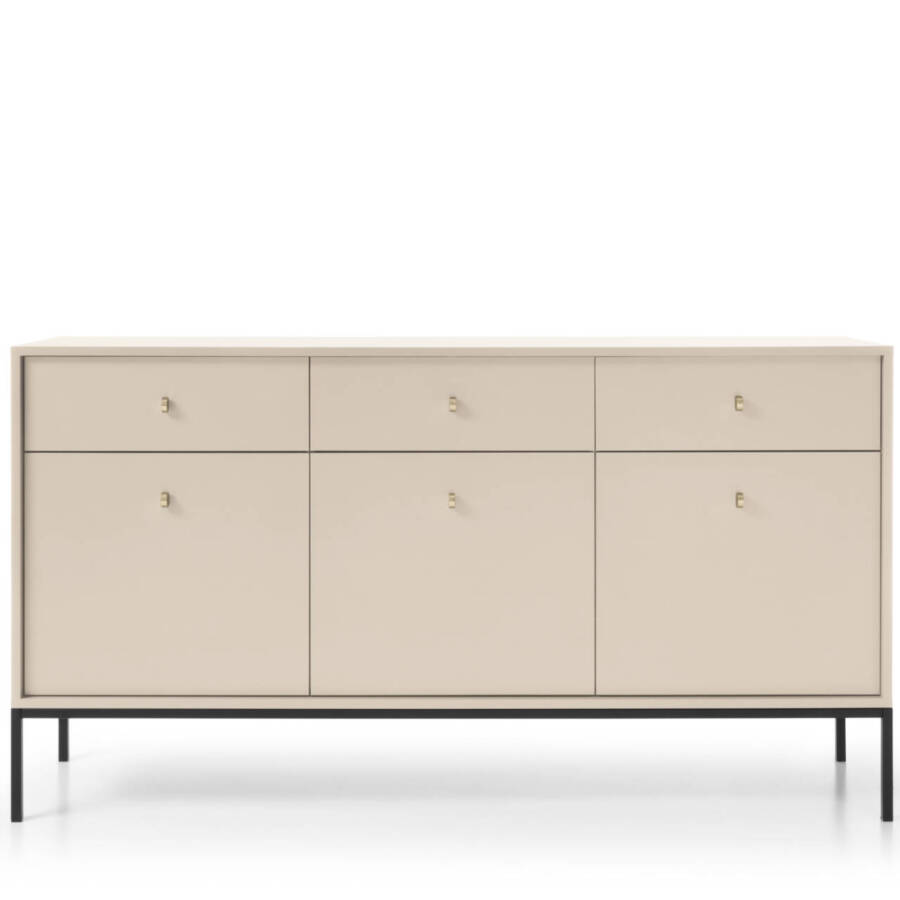 Elegancka komoda piaskowy beż 153 cm, nowoczesny design, czarny stelaż