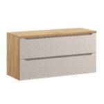 Szafka łazienkowa 120 cm – dąb olejowany z beżowym frontem 3D + blat MDF