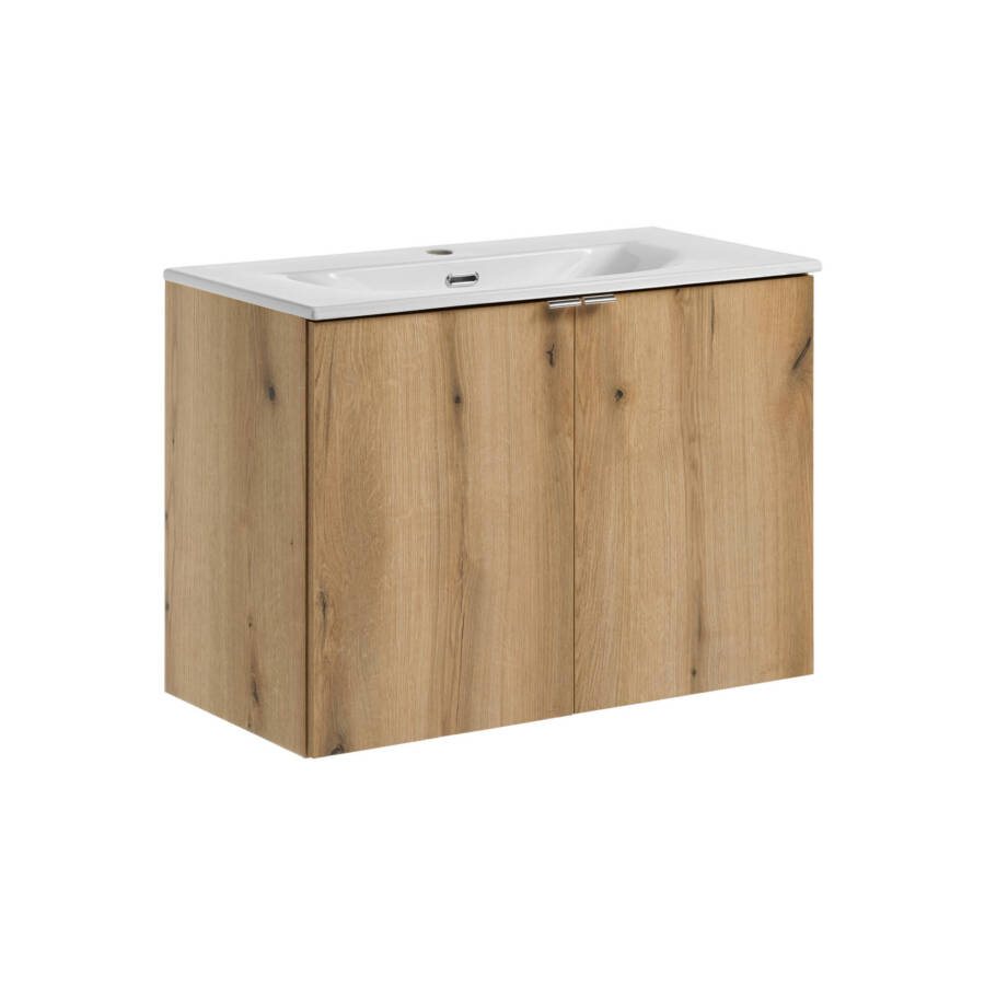 Szafka łazienkowa 80 cm z umywalką ceramiczną i frontami dąb
