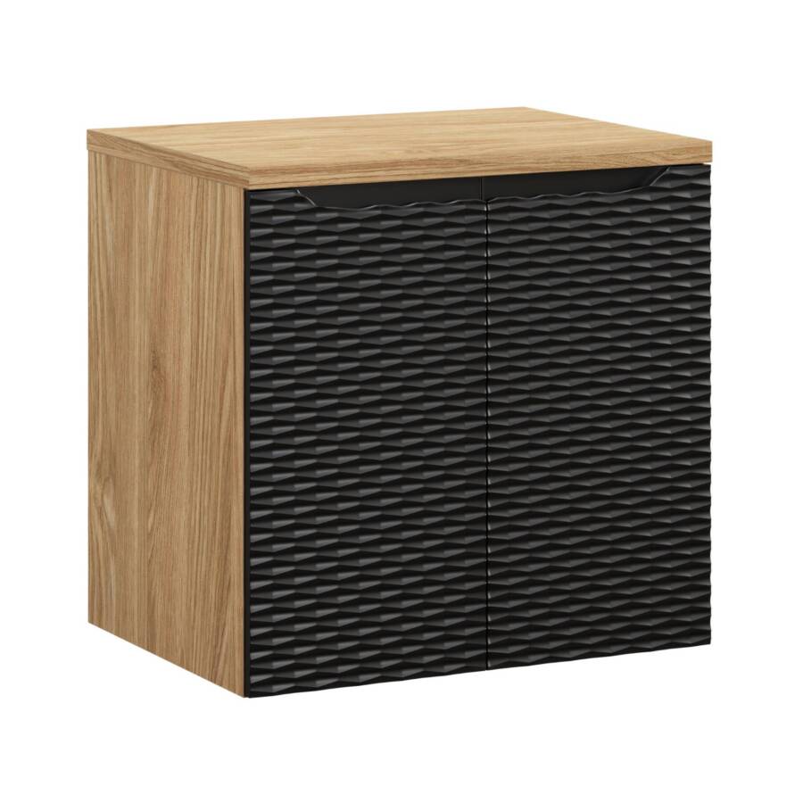 Szafka łazienkowa 60 cm z blatem – czarny mat + dąb olejowany