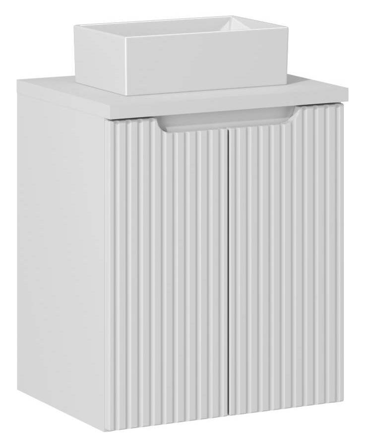 Szafka łazienkowa biała 50 cm z blatem i prostokątną umywalką