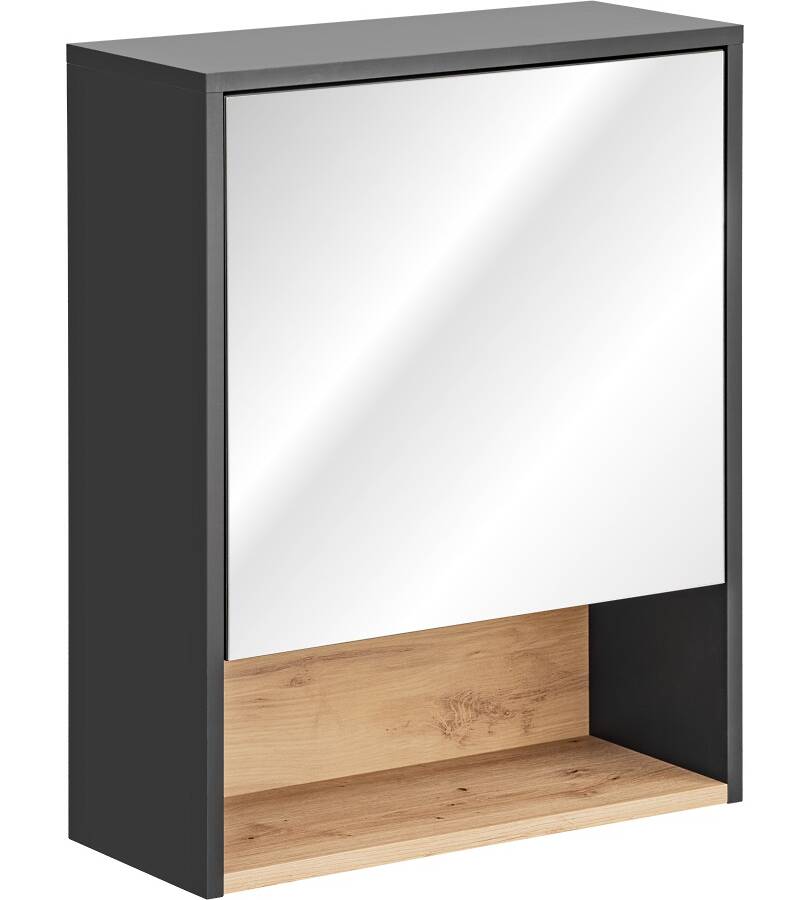 Szafka łazienkowa z lustrem 60 cm szary kosmos dąb artisan