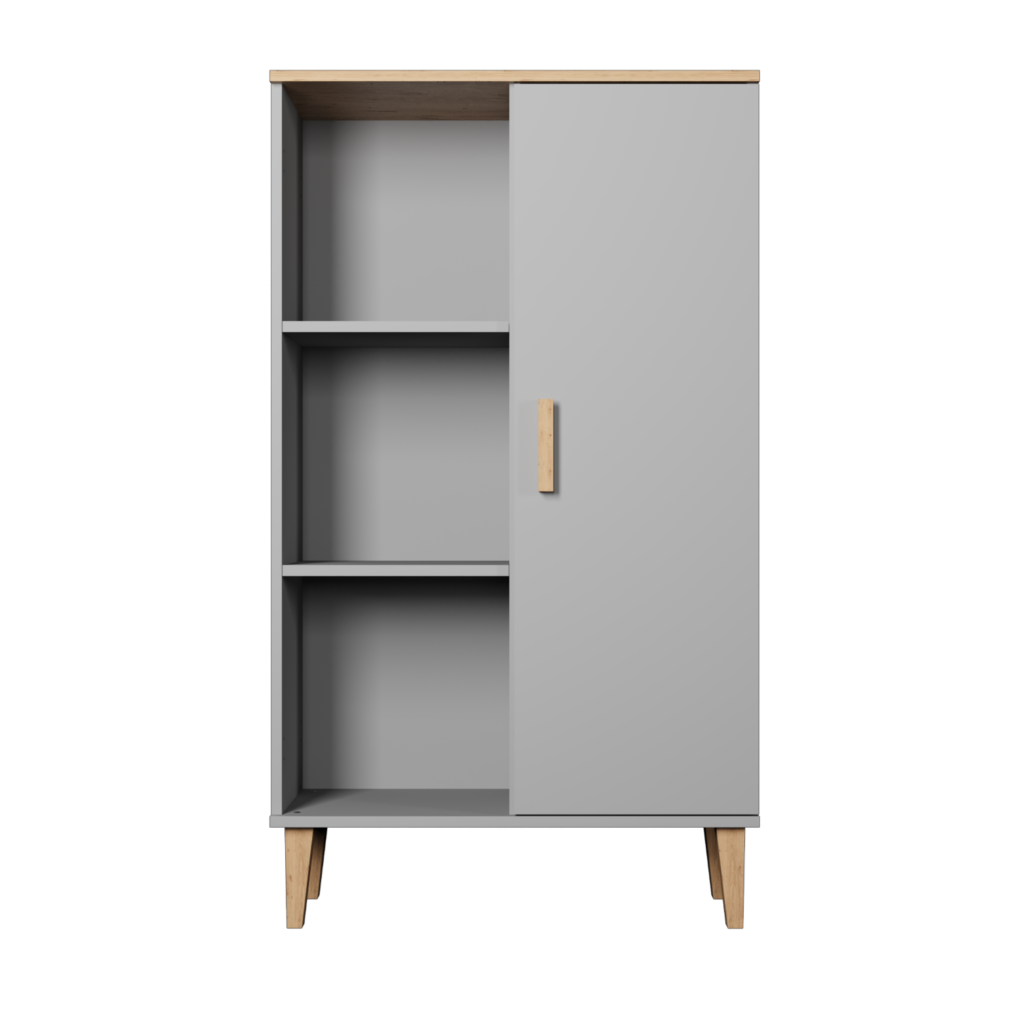 szafka wysoka 80 cm szara z dębowym blatem

