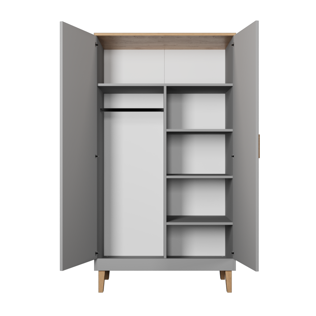 szafa 100 cm szara z dębowym blatem wnętrze
