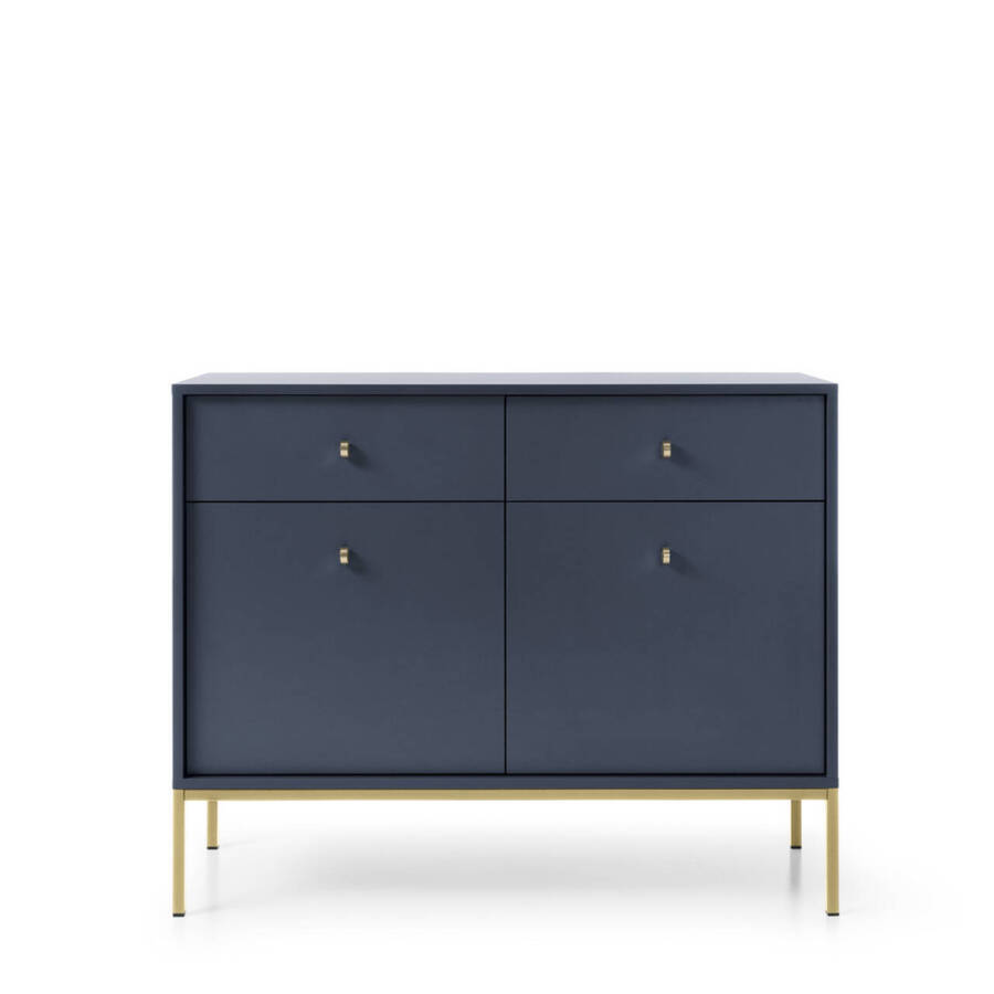 Elegancka komoda granatowa 83x103 cm, nowoczesny design, złoty stelaż
