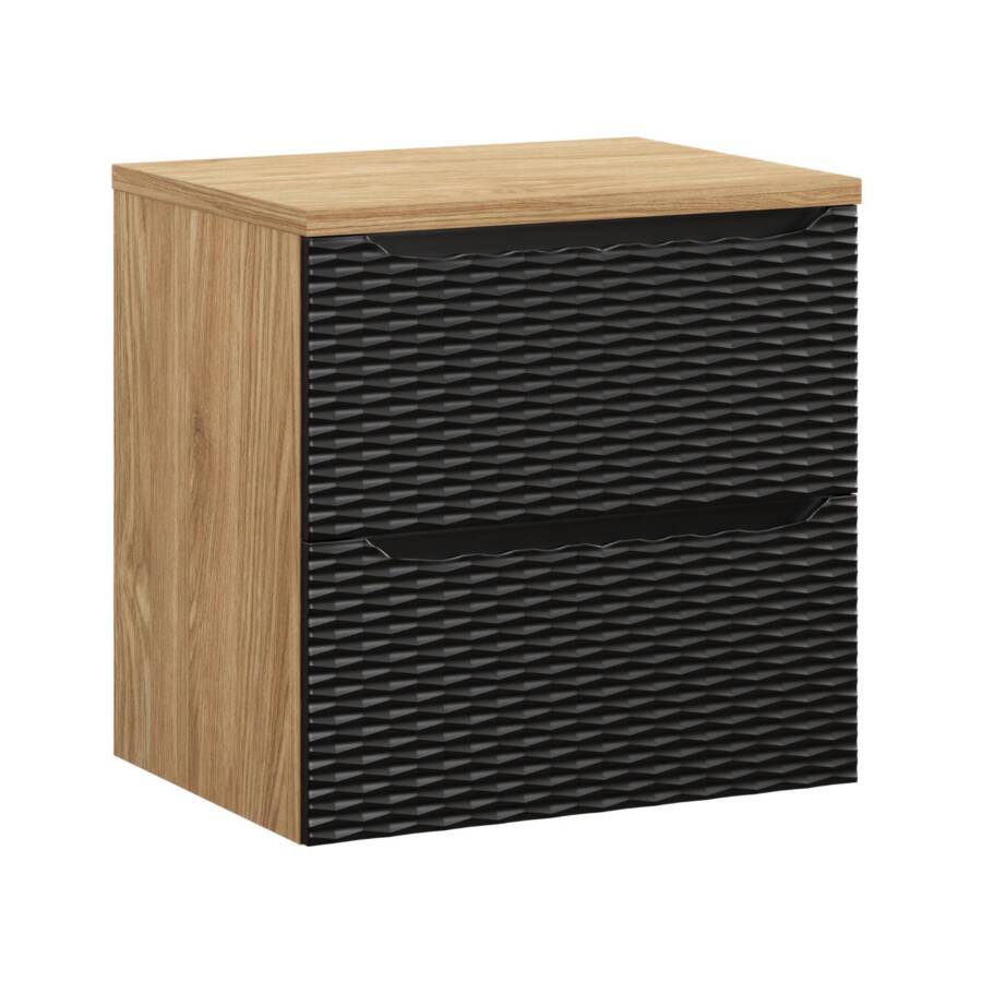 Szafka łazienkowa 60 cm czarny mat dąb blat frez 3D nowoczesna