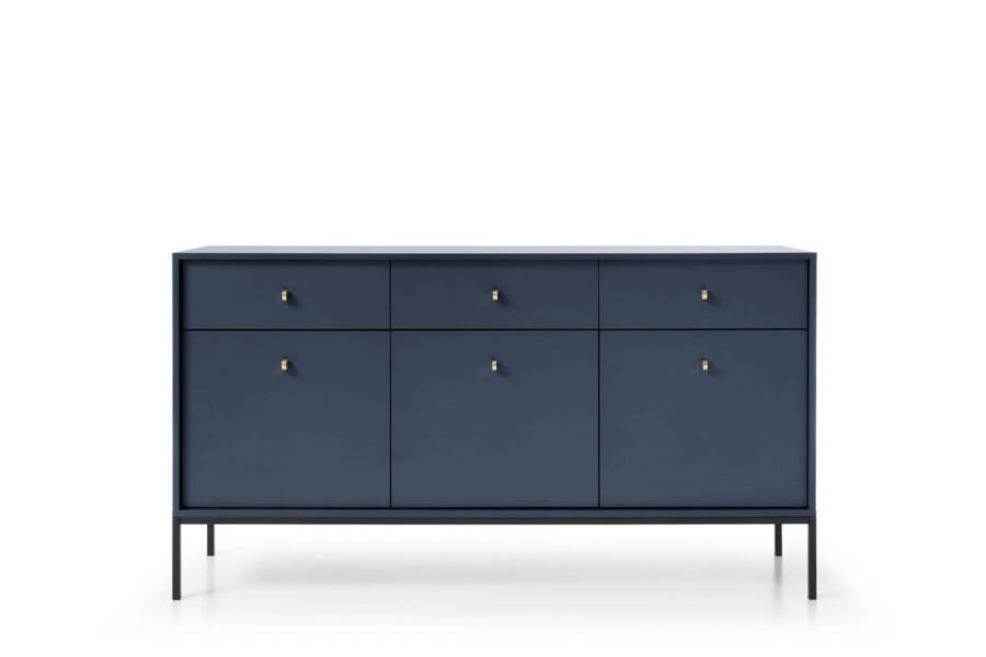 Elegancka komoda granatowa 153 cm, nowoczesny design, czarny stelaż 1