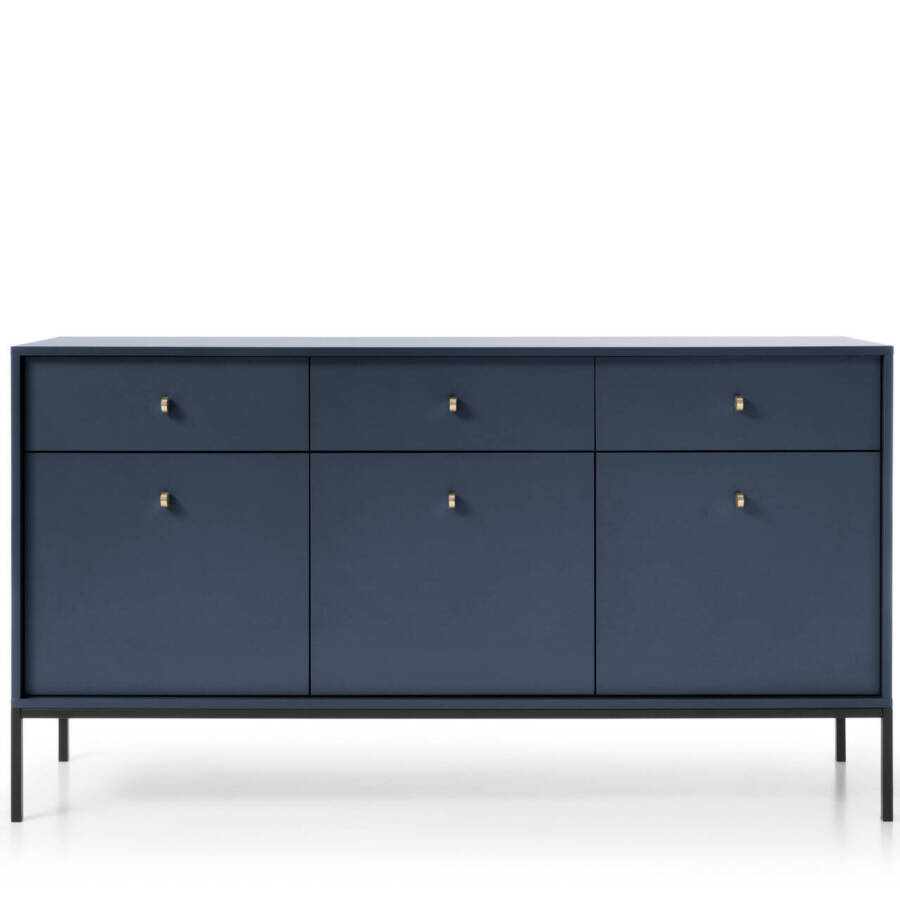 Elegancka komoda granatowa 153 cm, nowoczesny design, czarny stelaż