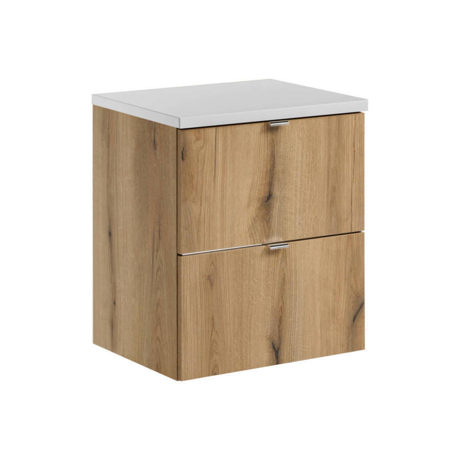 Szafka łazienkowa 50 cm z białym blatem i 2 szufladami dąb