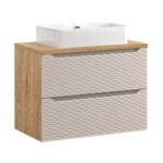 Szafka łazienkowa 80 cm z umywalką nablatową – dąb olejowany + beż frez