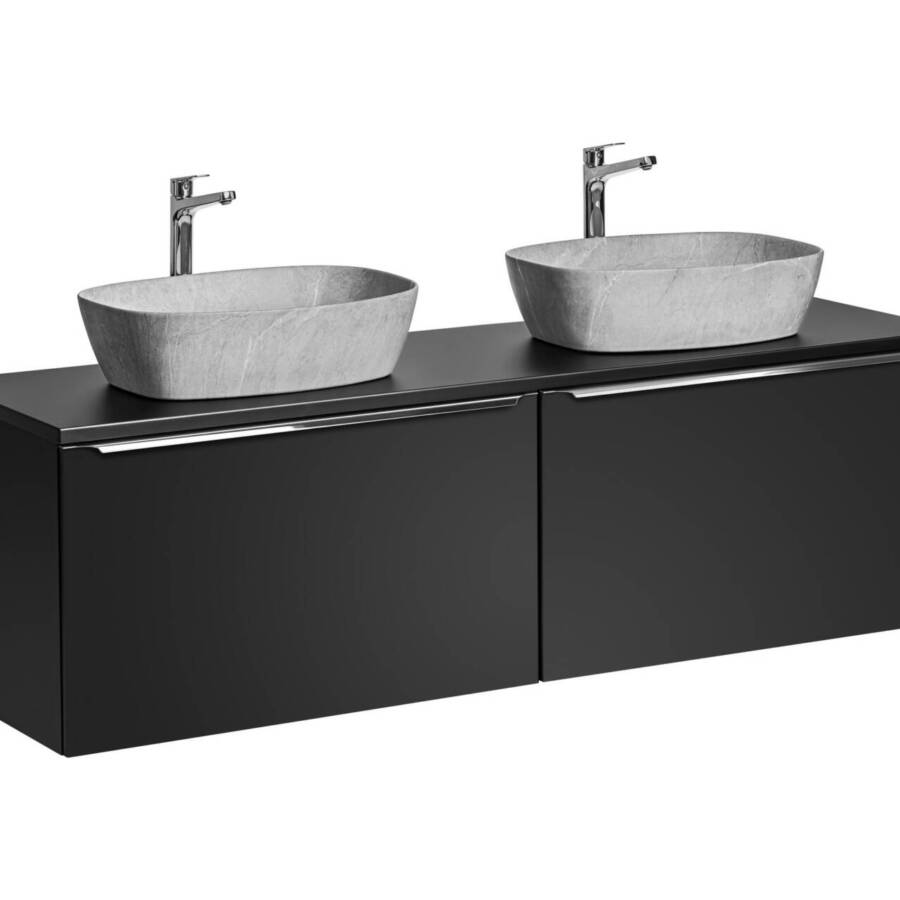 Szafka łazienkowa 160 cm czarna 2x80 z umywalkami nablatowymi