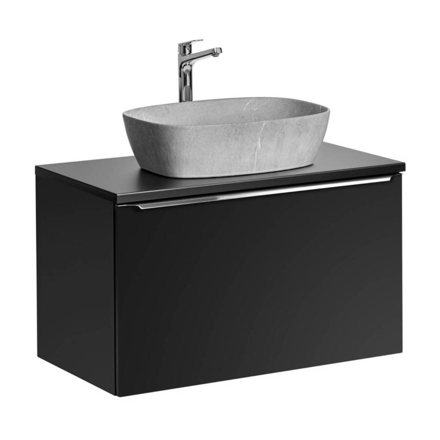 Szafka łazienkowa 80 cm czarny mat z blatem i umywalką 50 cm