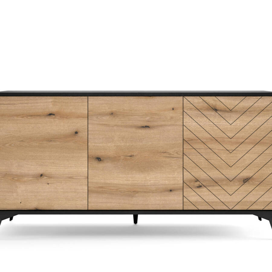 Nowoczesna komoda dąb evoke 154 cm, czarny korpus