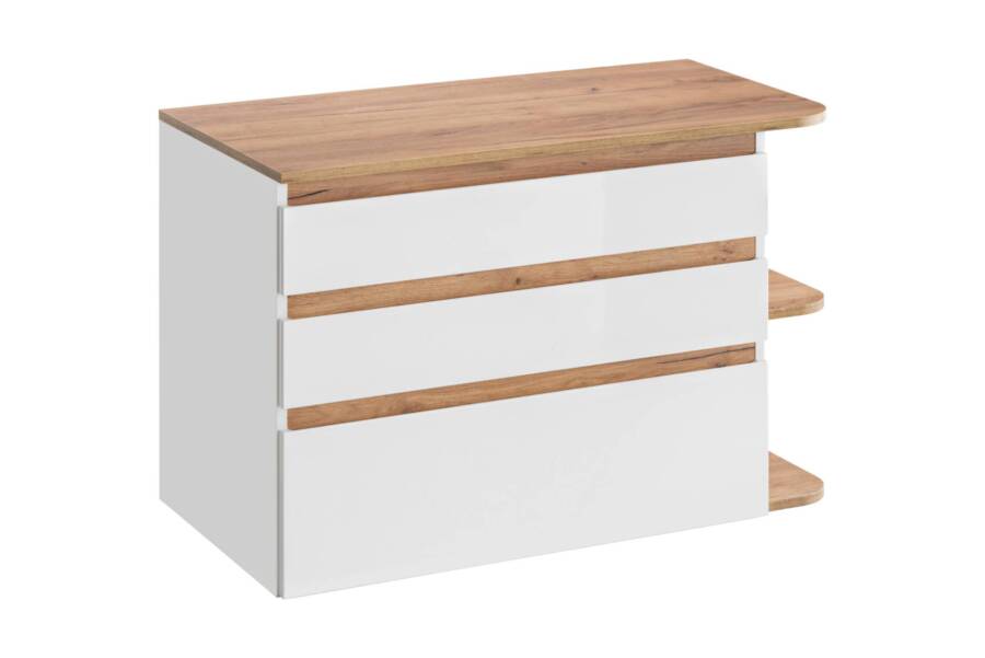 Komoda łazienkowa 94 cm biały połysk z dębem złotym szuflady 1