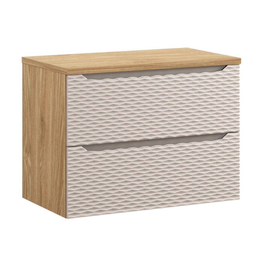 Szafka łazienkowa 80 cm – dąb olejowany z beżowymi frontami 3D i blatem MDF