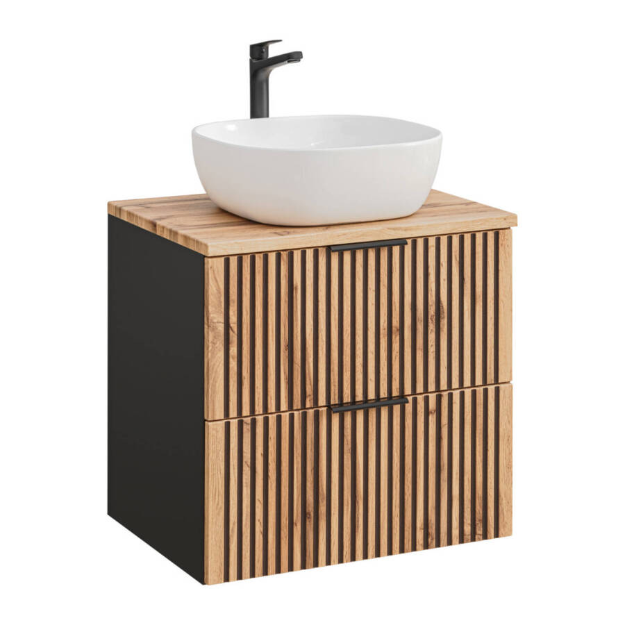 Szafka łazienkowa 60cm z umywalką nablatową lamele dąb wotan