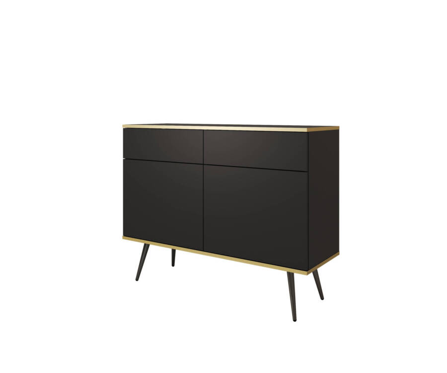 Komoda 107 cm czarny mat z szufladami szafka elegancka czarne nogi 1