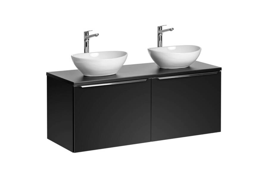 Zestaw 120 cm 2x szafka umywalka nablatowa czarny mat biały połysk 1