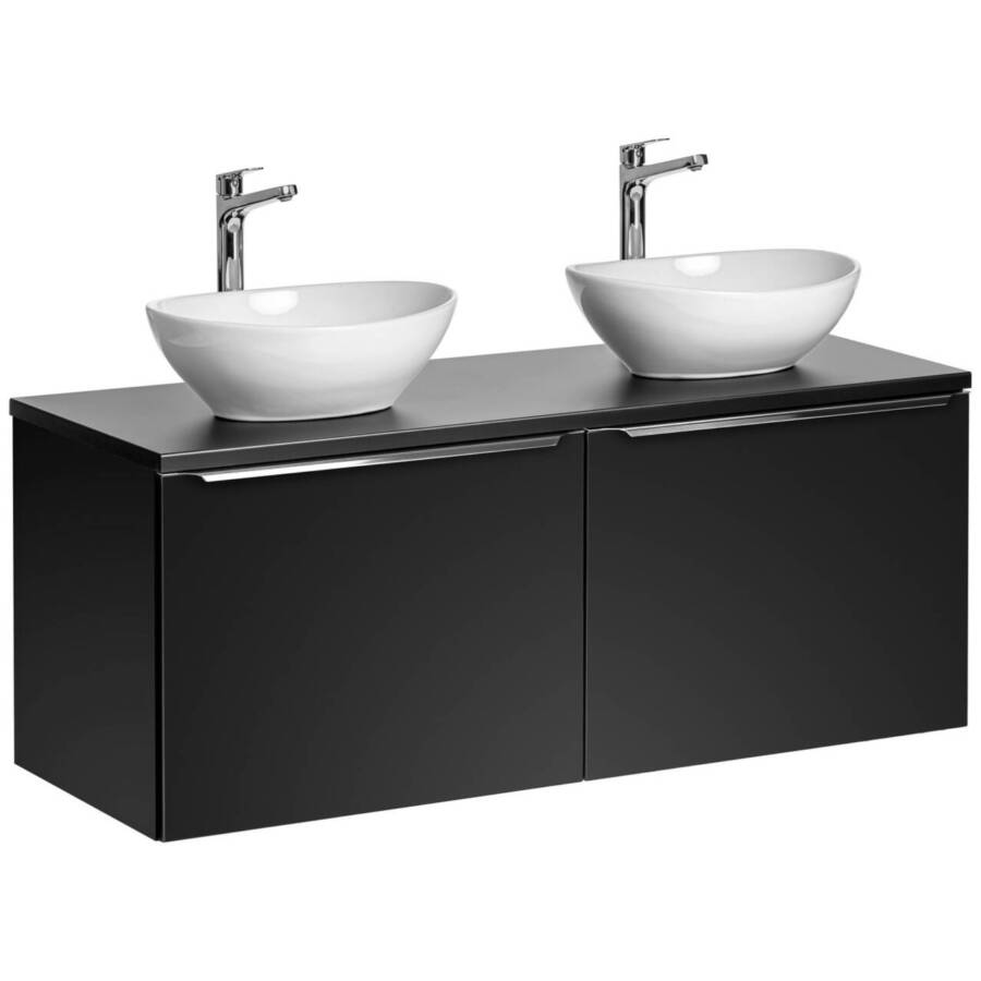 Zestaw 120 cm 2x szafka umywalka nablatowa czarny mat biały połysk