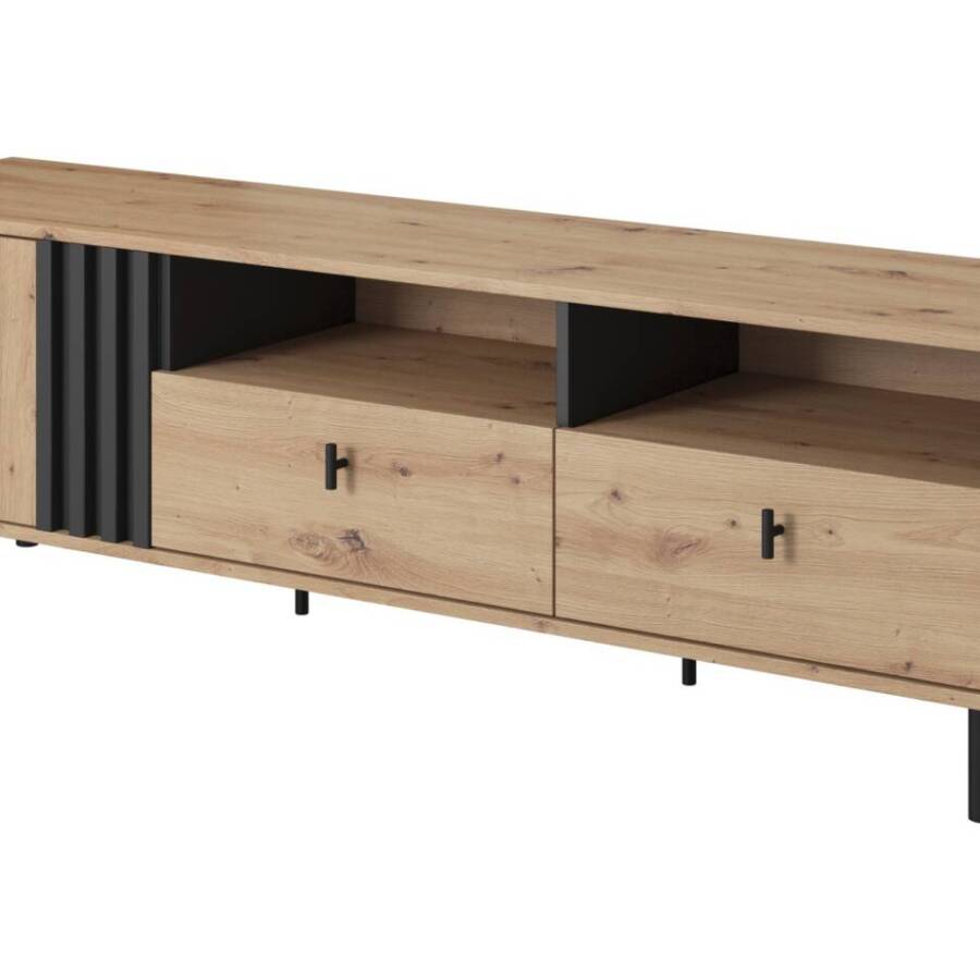 Szafka RTV Dąb Artisan/Antracyt 165 cm z Ozdobnymi Lamelami Nowoczesna