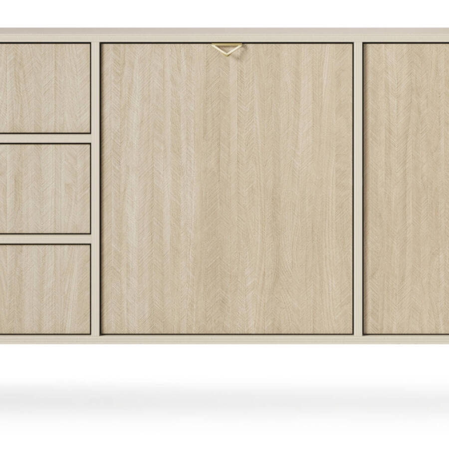 Komoda Piaskowy Beż 158 cm z 3 Szufladami i 2 Drzwiami, Nowoczesna, Praktyczna