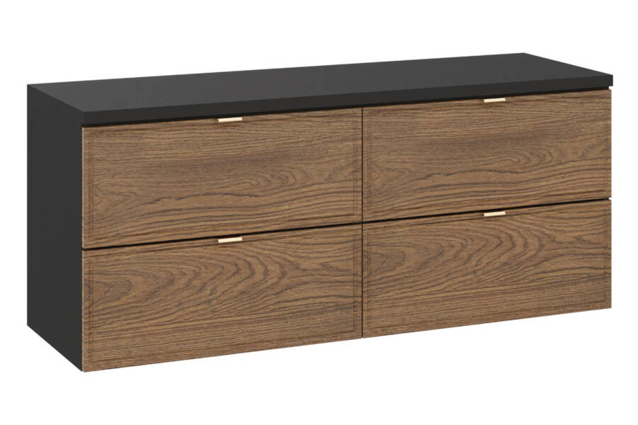Szafka łazienkowa 120 cm blat czarny 4 szuflady dąb czarny mat 1