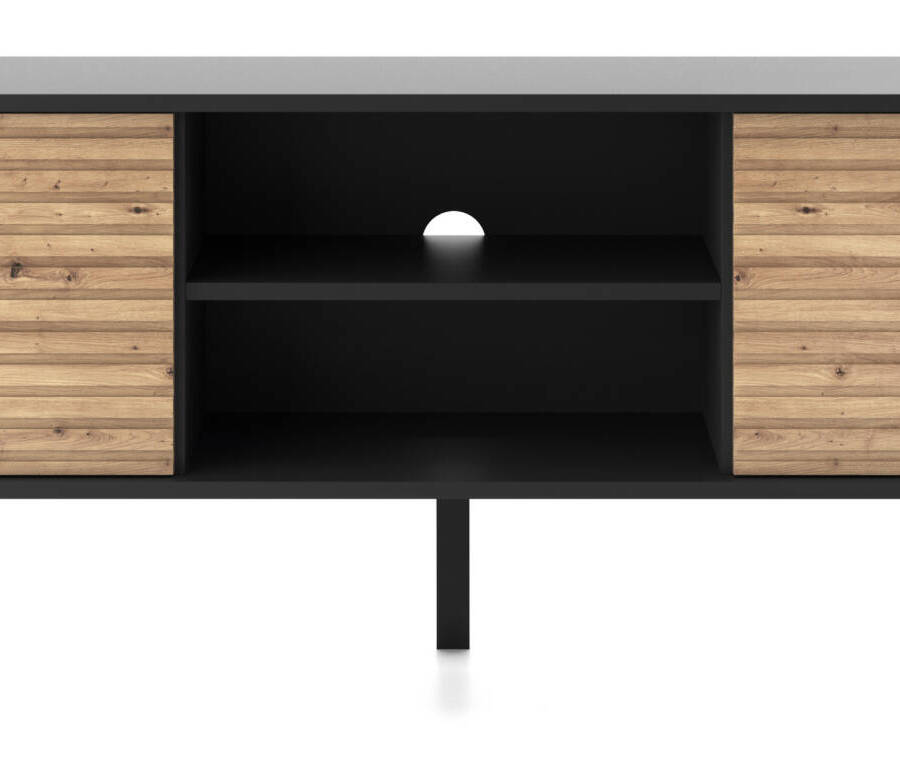Nowoczesna Szafka RTV 154 cm Czarna z Drewnem MDF