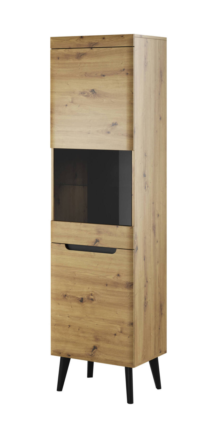 Witryna dąb artisan 197 cm z przeszklonym frontem i półkami, oświetlenie LED 1