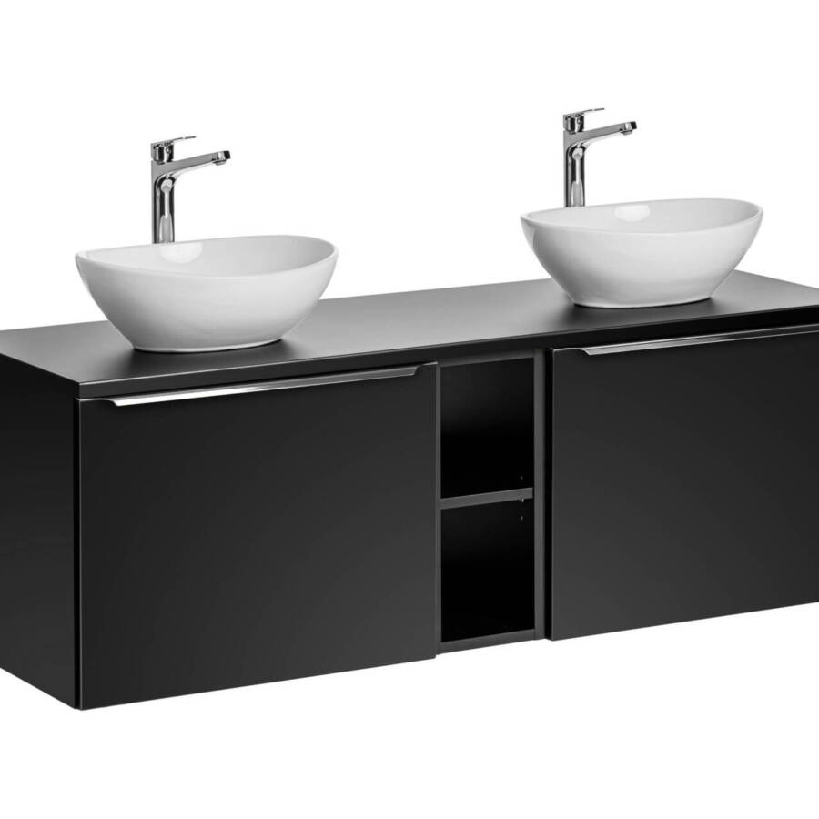 Szafka łazienkowa 140 cm czarna 2x60 z umywalkami nablatowymi