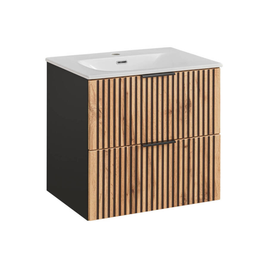 Szafka łazienkowa 60cm z umywalką lamele dąb wotan ceramiczna