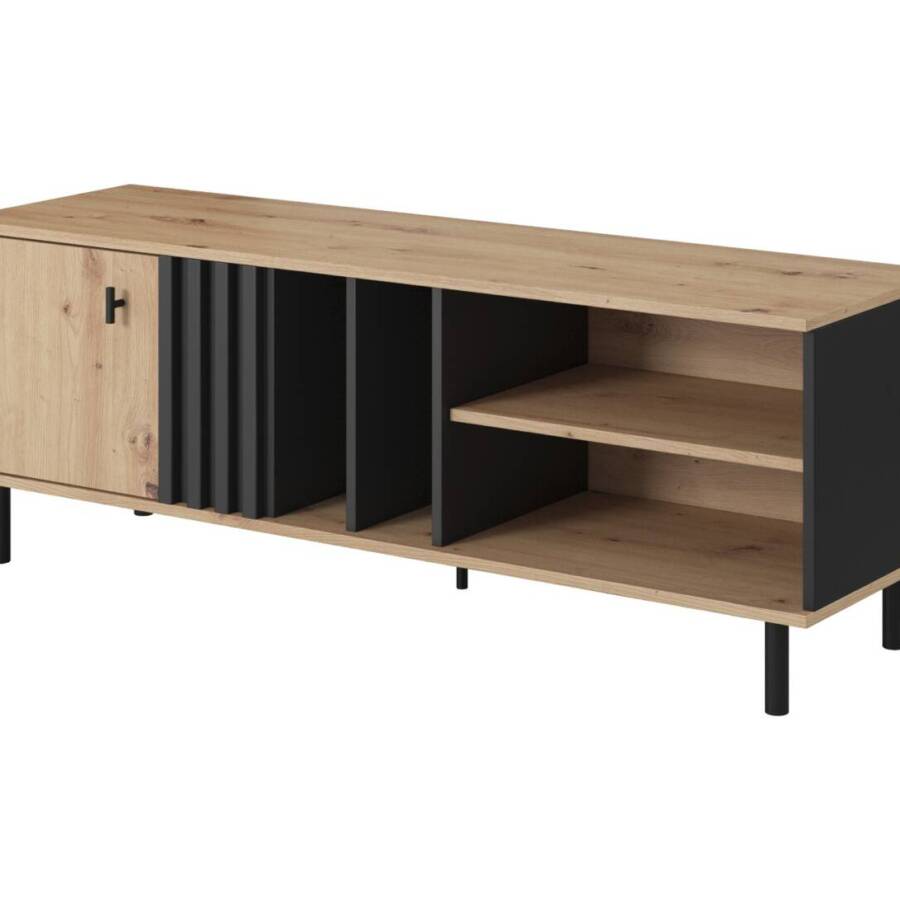 Szafka RTV 138 cm Dąb Artisan/Antracyt z Ozdobnymi Lamelami Nowoczesna