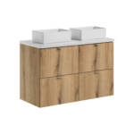 Szafka łazienkowa 100 cm dąb z blatem i 2 umywalkami nablatowymi