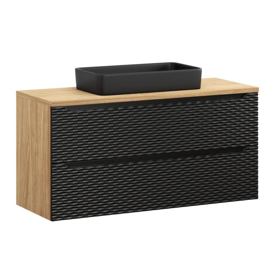 Szafka łazienkowa 120 cm z czarną umywalką – dąb olejowany + czarny